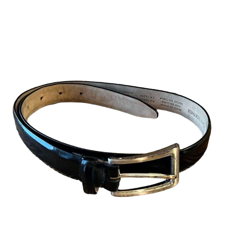 Vintage LIZ CLAIBORNE Black Italian Leather Belt Size Medium Silver tone Buckle